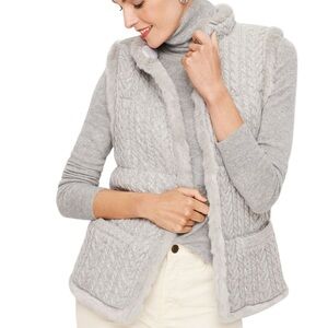 TALBOTS NWT CABLE-KNIT SWEATER VEST LUREX PRIMA-LOFT GREY MEDIUM